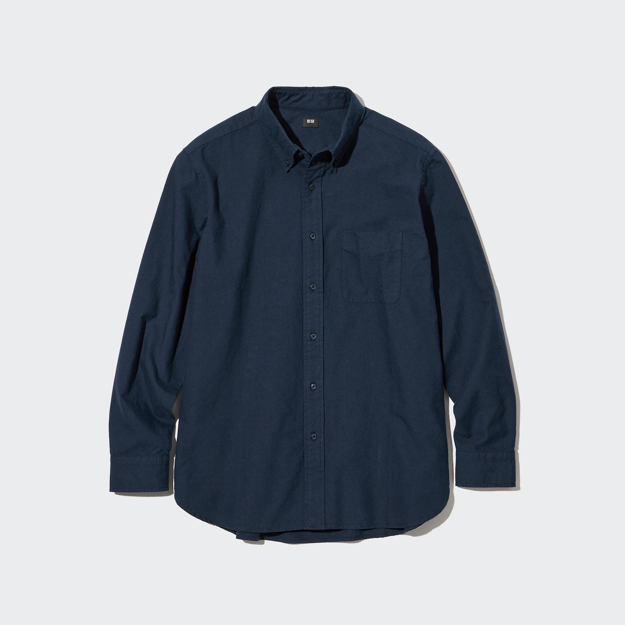 Рубашка UNIQLO Oxford, темно-синий цена и фото