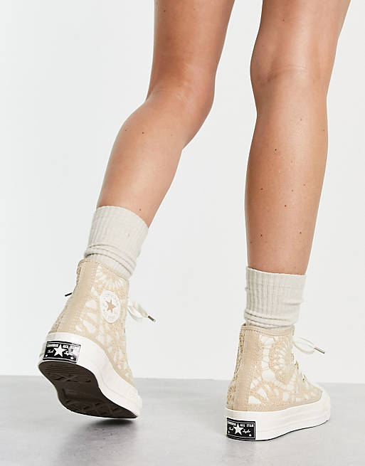 Серо-коричневые высокие кроссовки крючком Converse Chuck 70