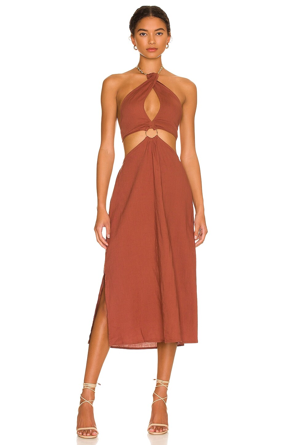 

Платье миди WeWoreWhat Shell Chain Halter, цвет Cappuccino
