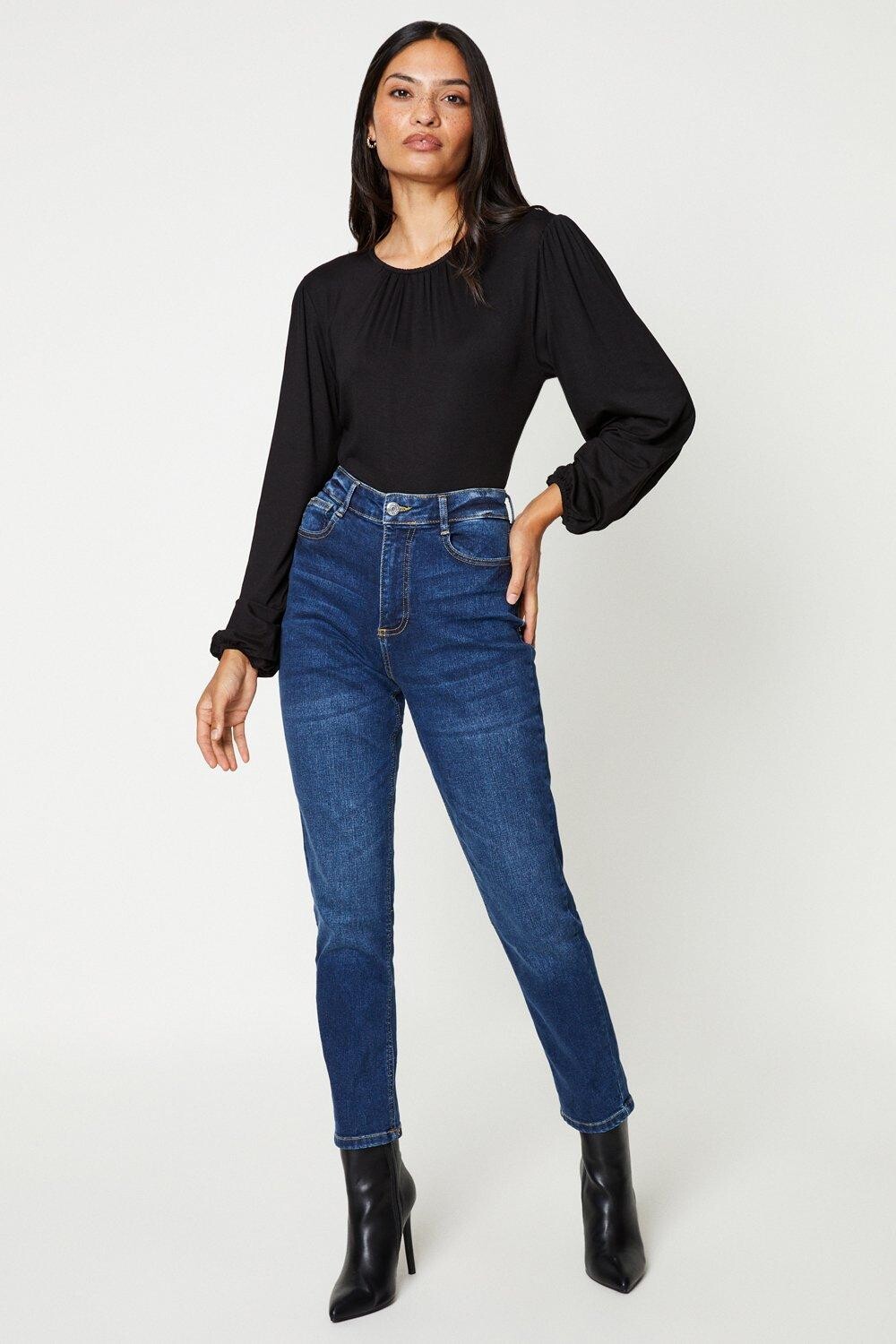 

Топ с длинными рукавами и присборенным вырезом Dorothy Perkins, черный