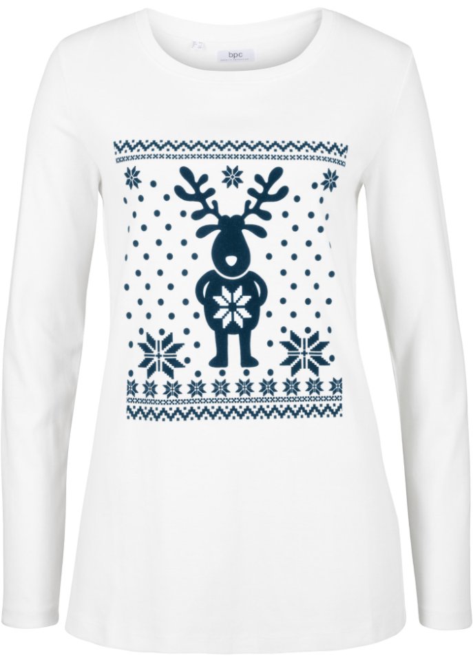 Хлопковая рубашка с длинными рукавами и рождественским мотивом Bpc Bonprix Collection, бежевый хлопковая рубашка с длинными рукавами и рождественским мотивом bpc bonprix collection красный