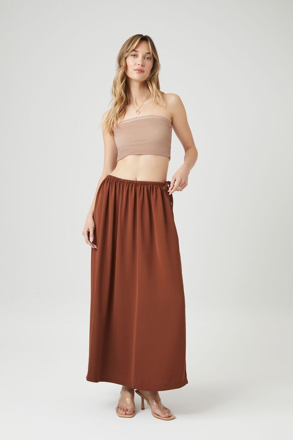 

Юбка макси из крепа с кулиской Forever 21, капучино