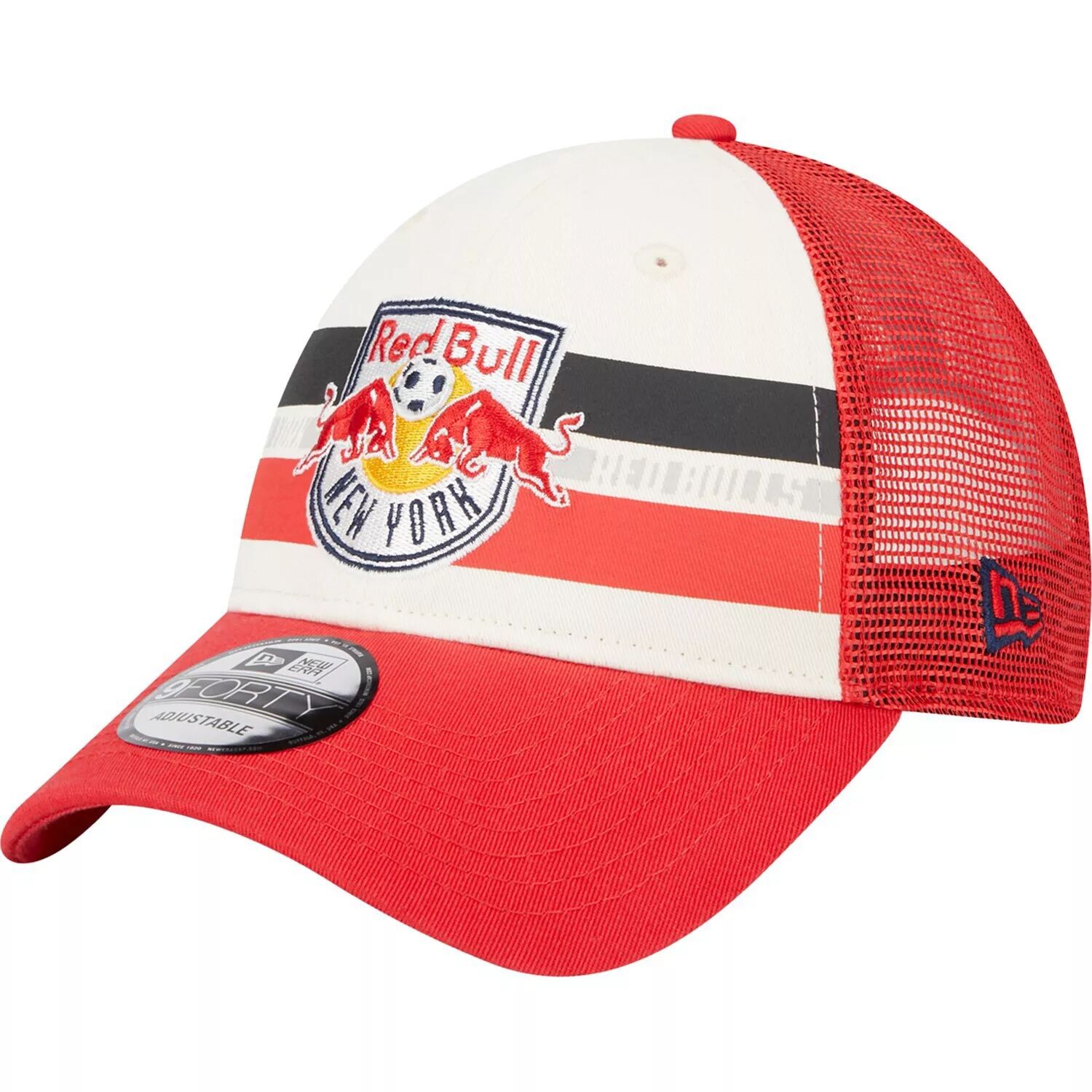 

Мужская кепка New Era белого/красного цвета New York Red Bulls Team Stripes 9FORTY Trucker Snapback
