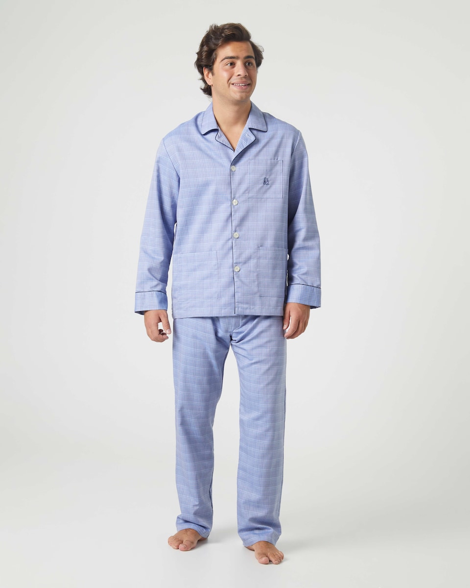 Мужская длинная пижама из ткани синего цвета Kiff-Kiff, светло-синий мужская длинная темно синяя пижама в мелкую клетку kiff kiff синий