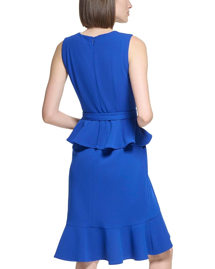 цена Платье Calvin Klein Scuba Crepe V-Neck Dress with Ruffle Skirt, цвет Regatta