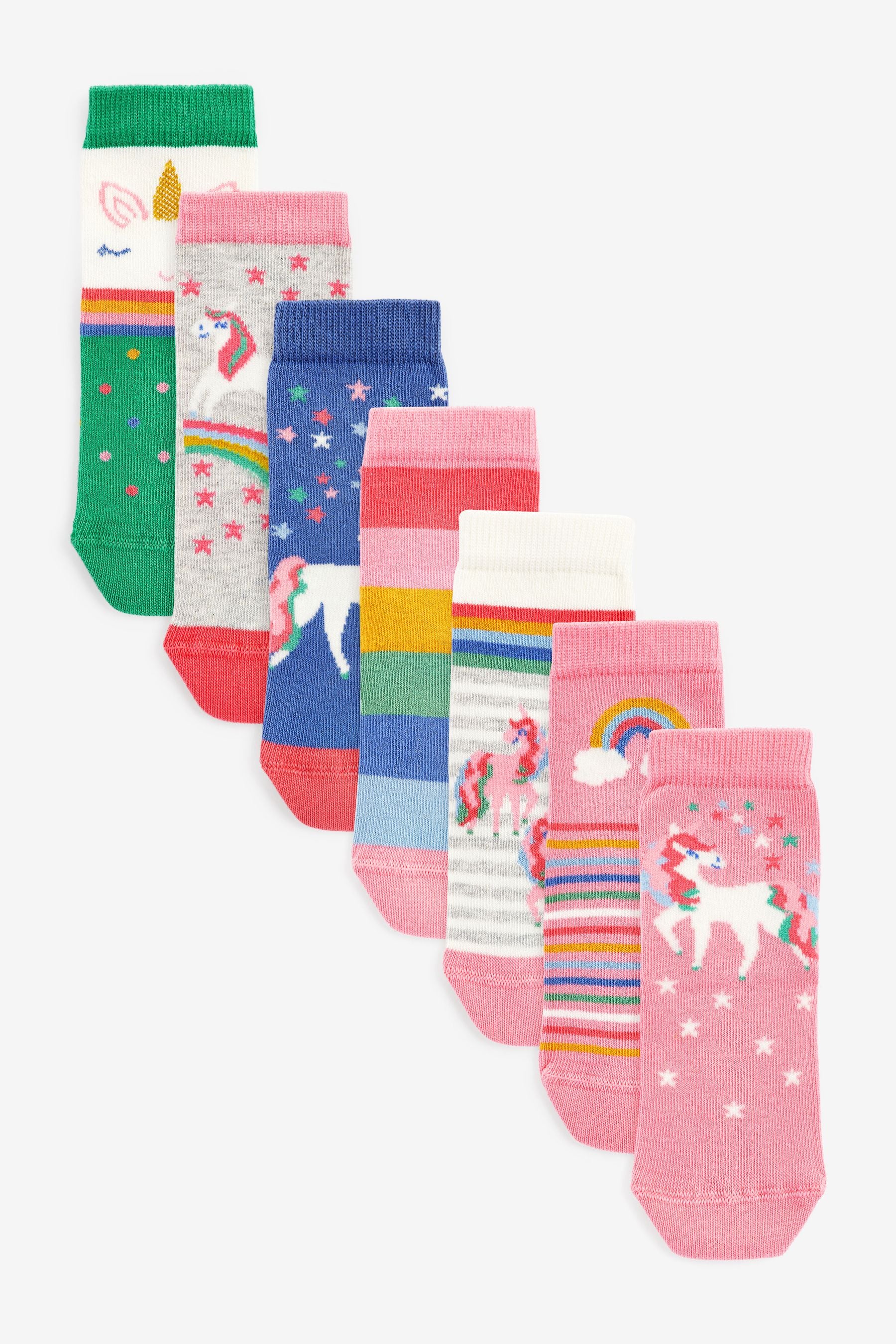 Комплект из 7 пар хлопковых носков с мотивом единорога Next, розовый