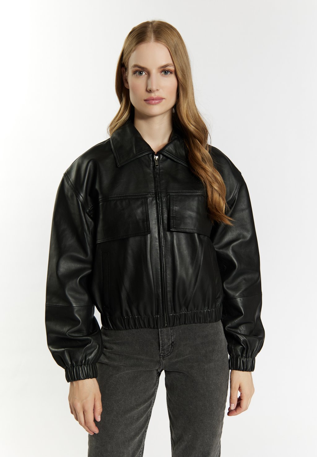 Кожаный пиджак DreiMaster, черный цена и фото