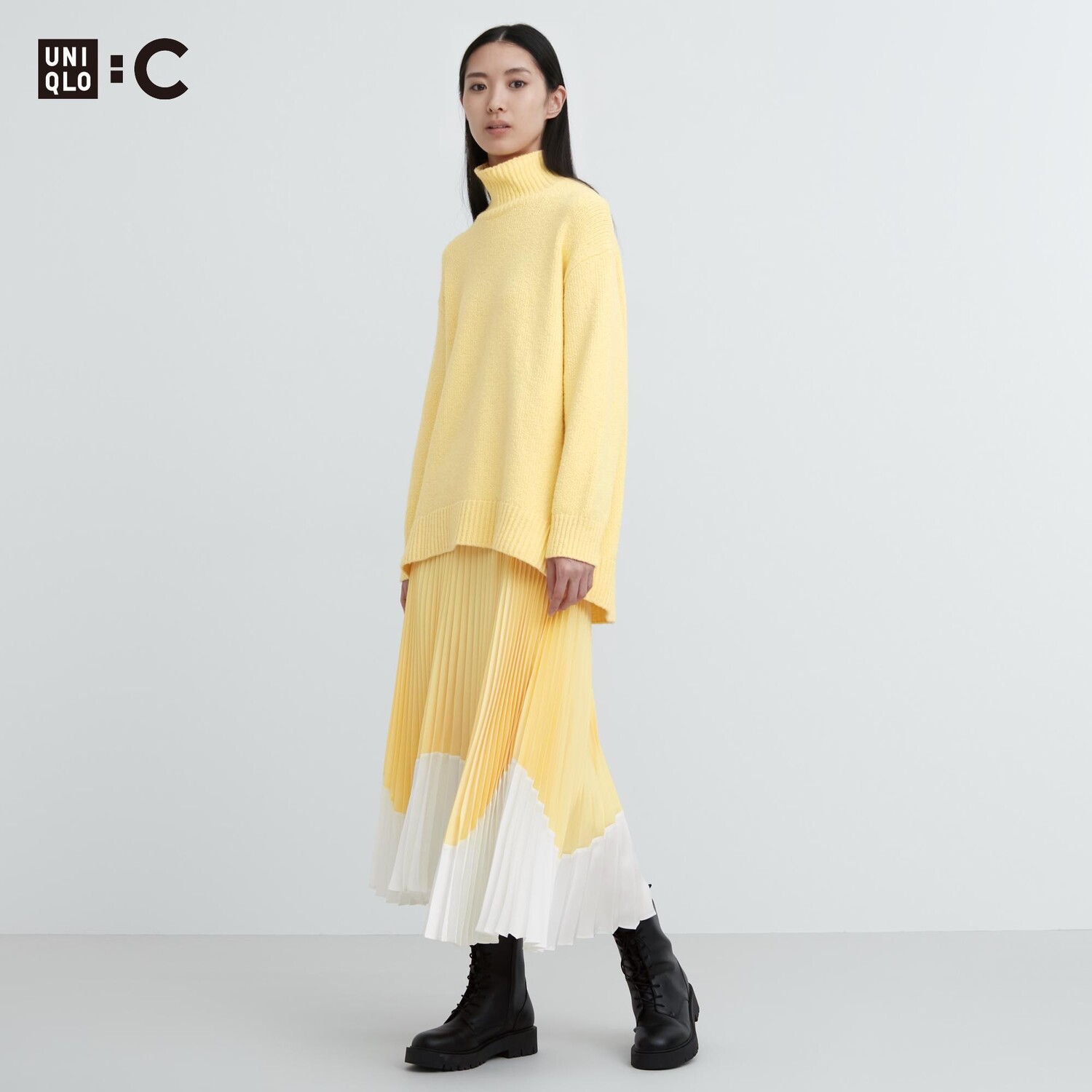

Плиссированная юбка в стиле колор-блок Uniqlo, желтый