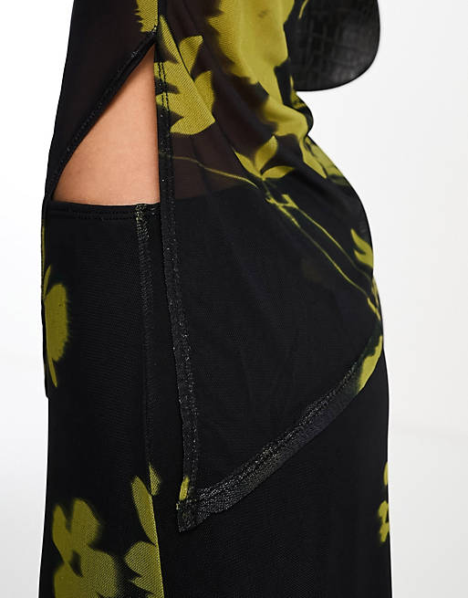 Зеленый и черный топ-бандо из сетки с цветочным принтом ASOS DESIGN платье цвета зелени твое 42 размер