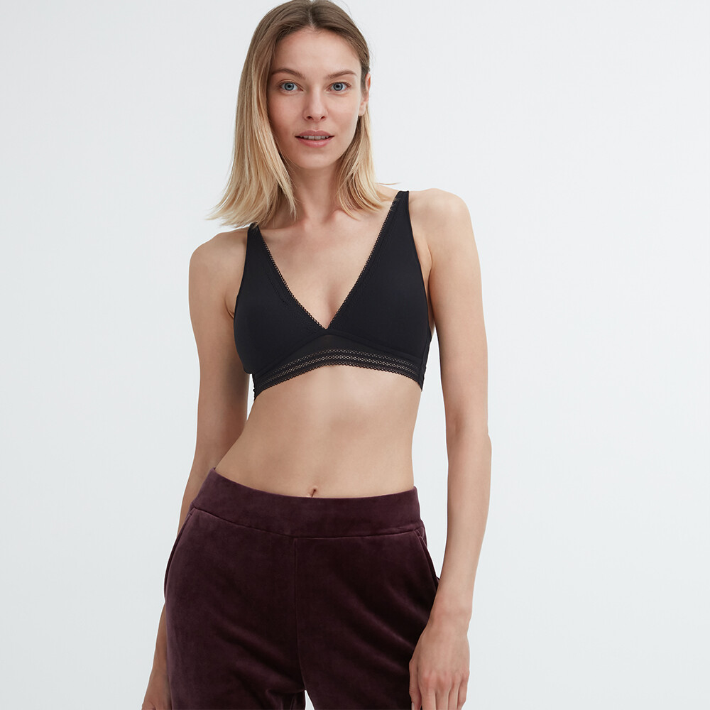 

Кружевной бюстгальтер Uniqlo со съемной чашкой, синий/черный