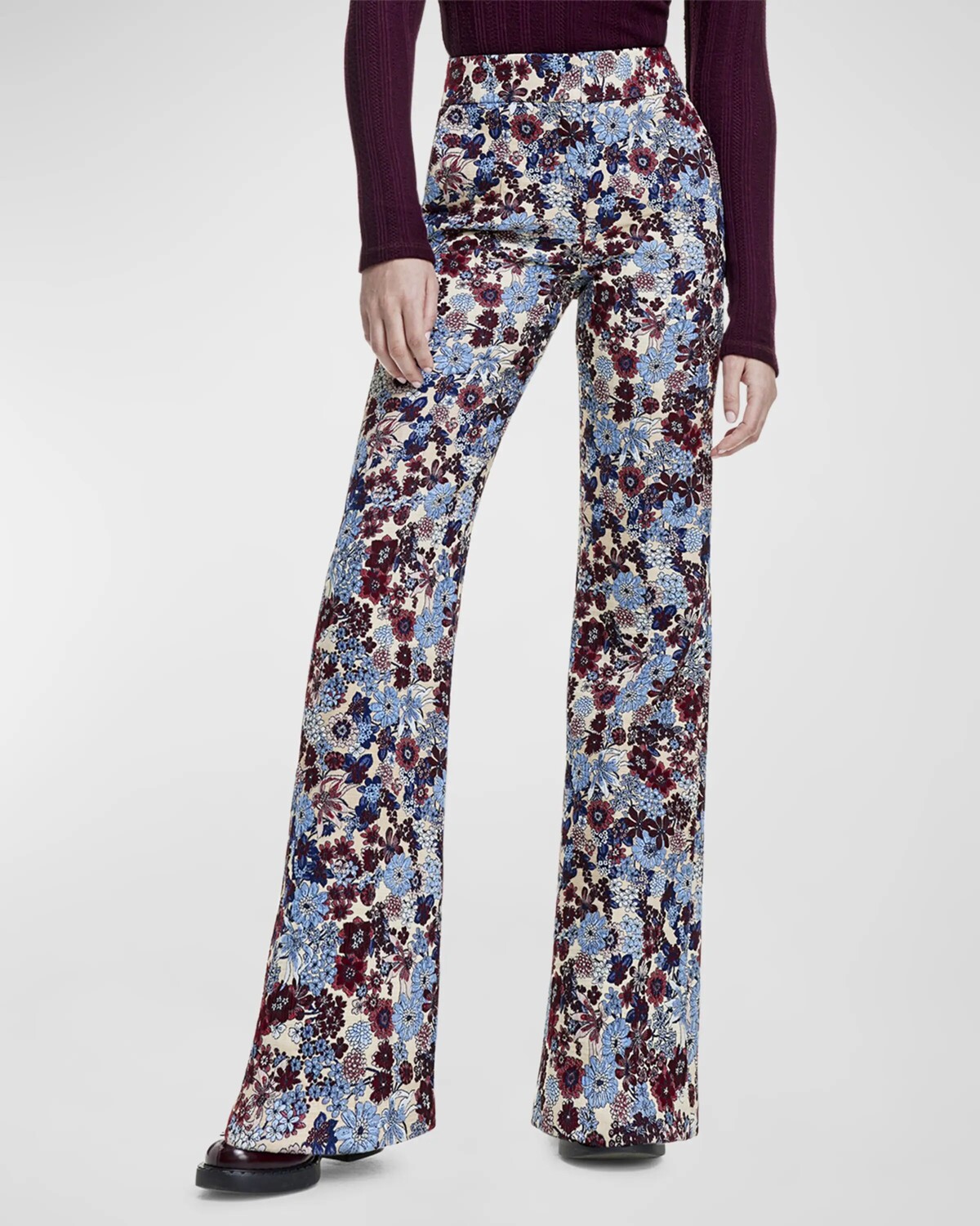 

Жаккардовые брюки прямого кроя с цветочным принтом Smythe, цвет Plum Floral