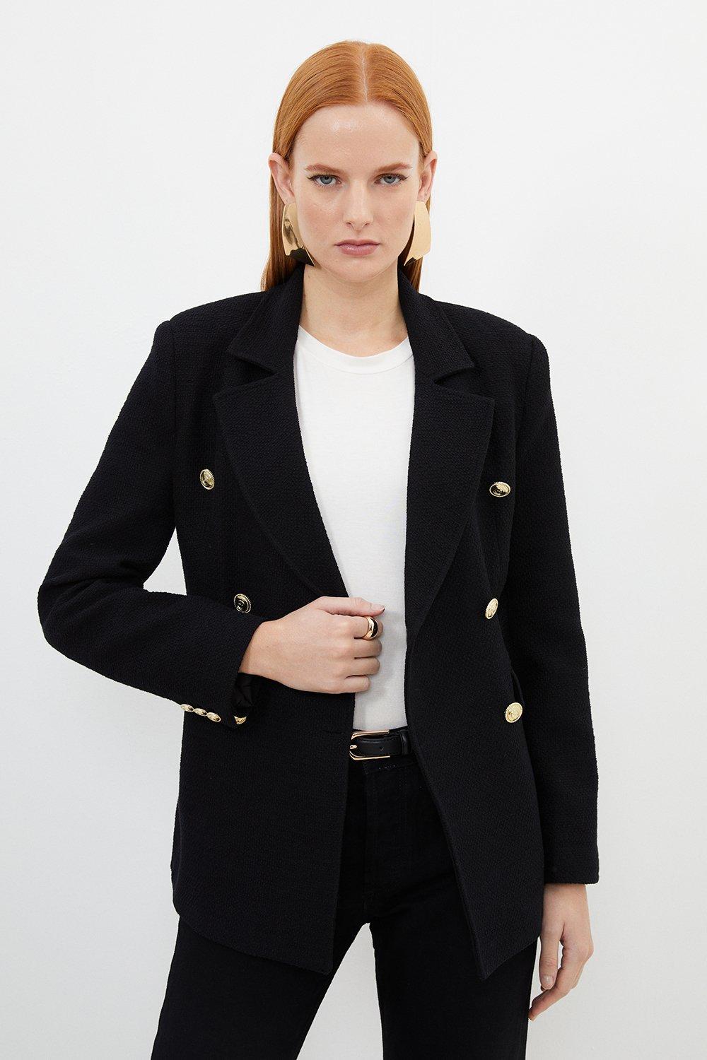 Двубортный приталенный пиджак букле Karen Millen, черный
