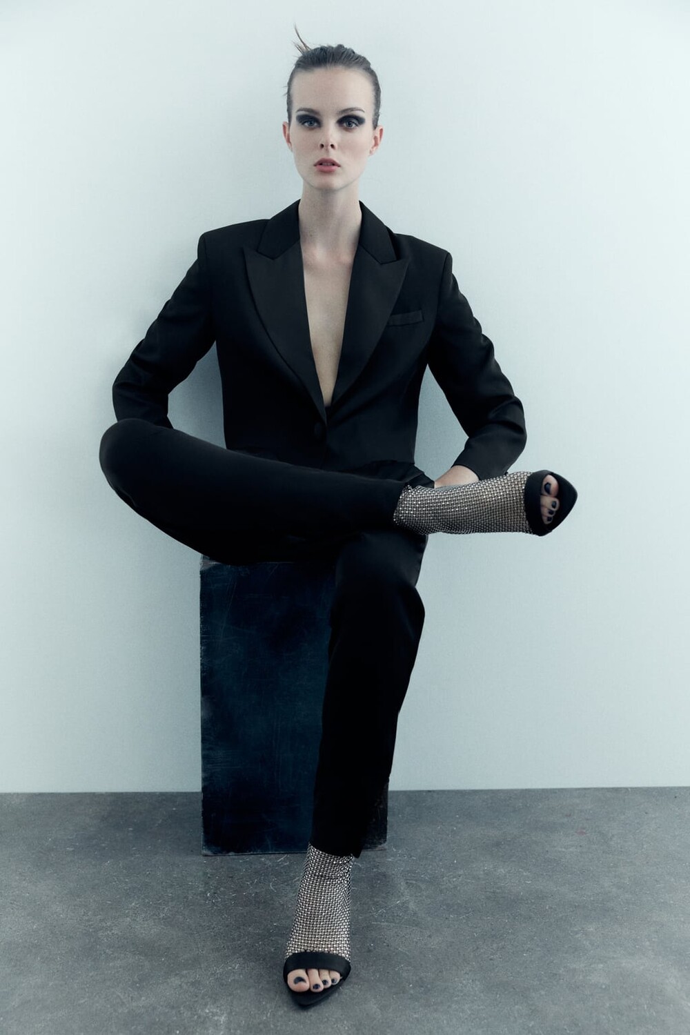 

Ботинки с сеткой и стразами ZARA, черный