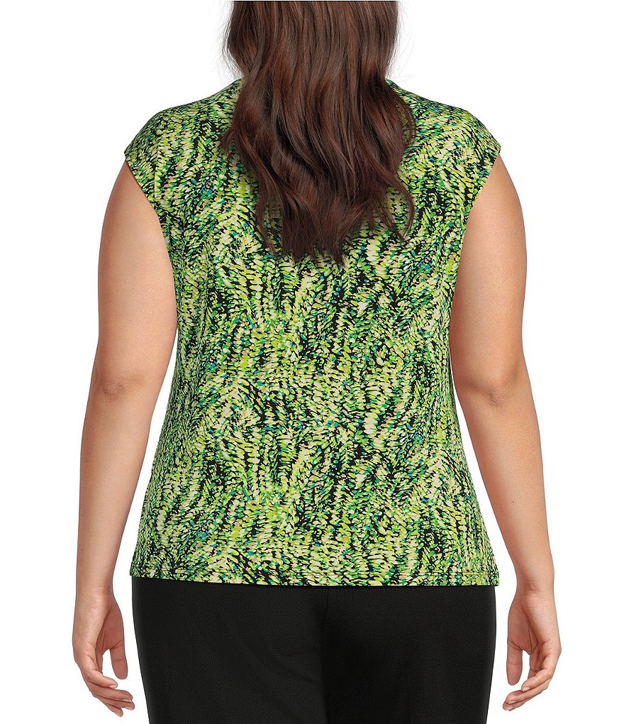 Kasper Plus Size Трикотажная блузка приталенного кроя с овальным вырезом и рукавами ITY с принтом, зеленый