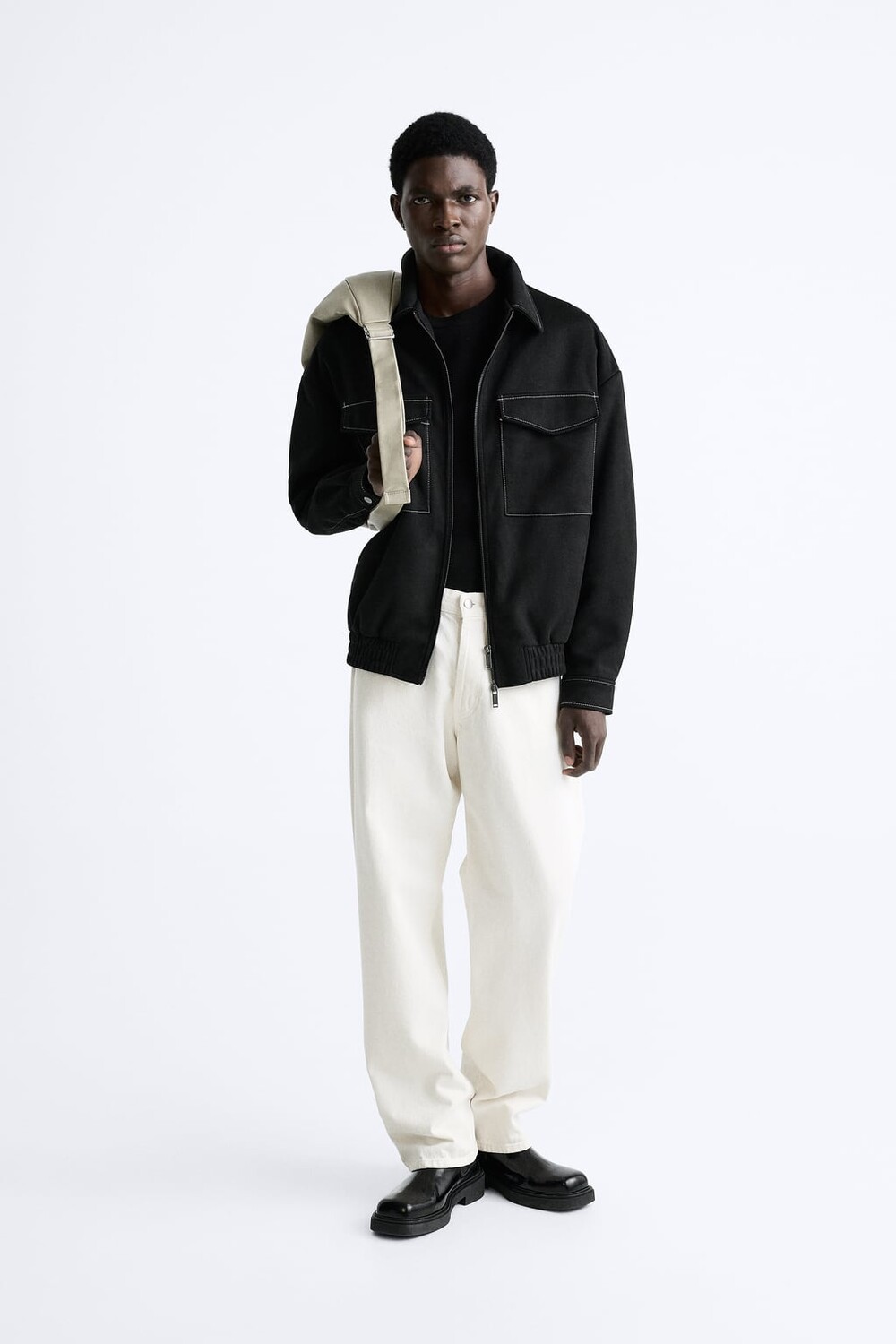 

Куртка из искусственной замши с отстрочкой ZARA, черный