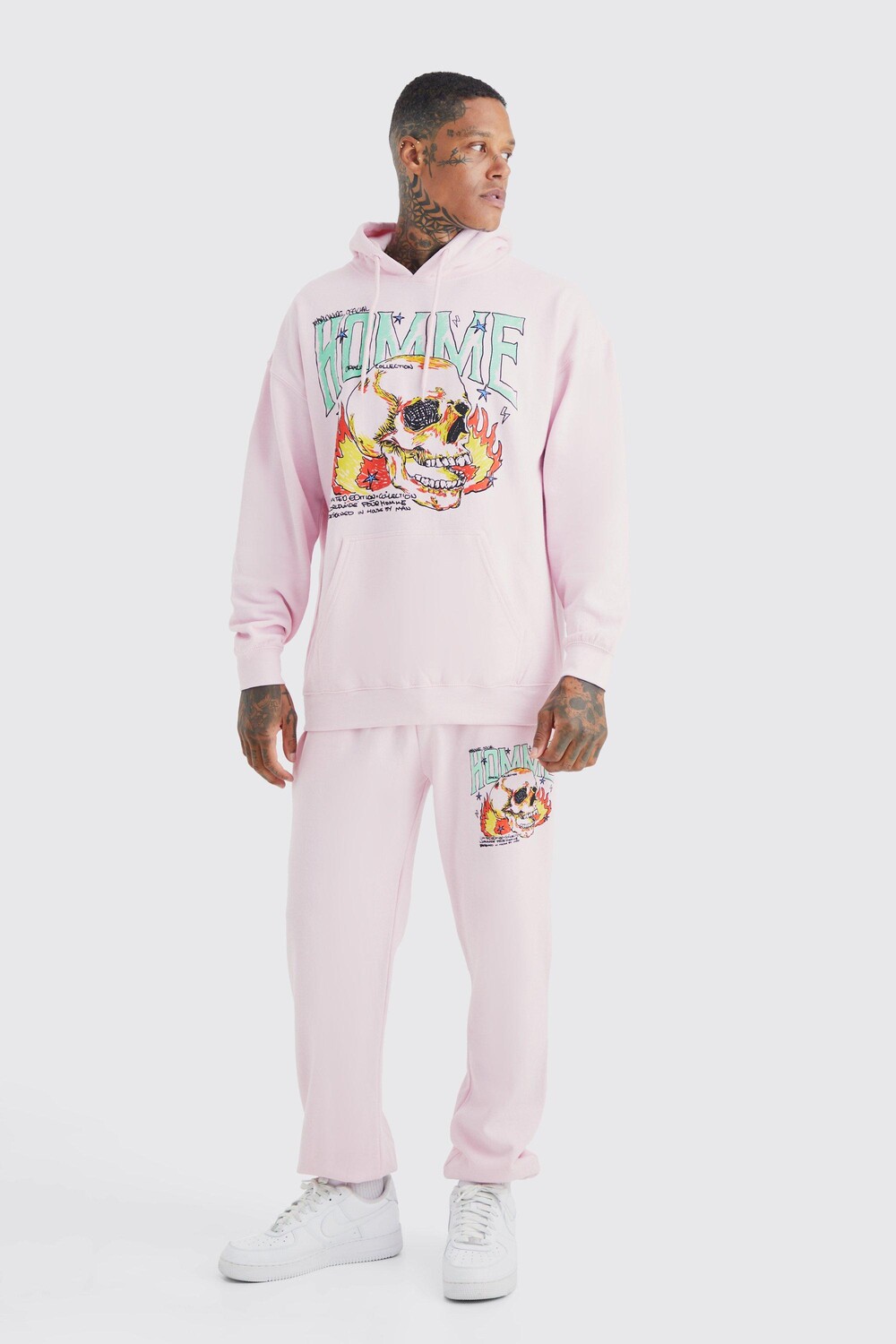 

Спортивный костюм oversize dodle череп с капюшоном Boohoo, розовый