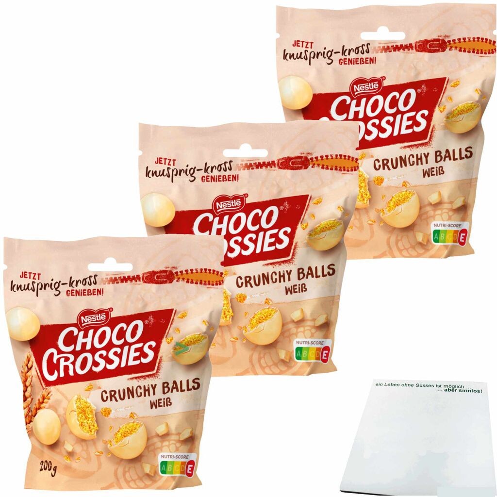 

Хрустящие шарики Nestle Choco Crossies, белые, упаковка 3 шт. (3 упаковки по 200 г) + блок usy