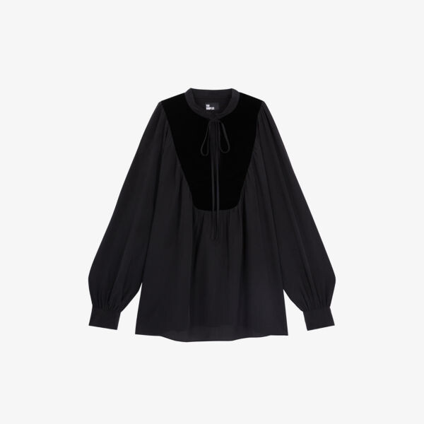 

Тканая блузка с высоким воротником и пышными плечами The Kooples, черный