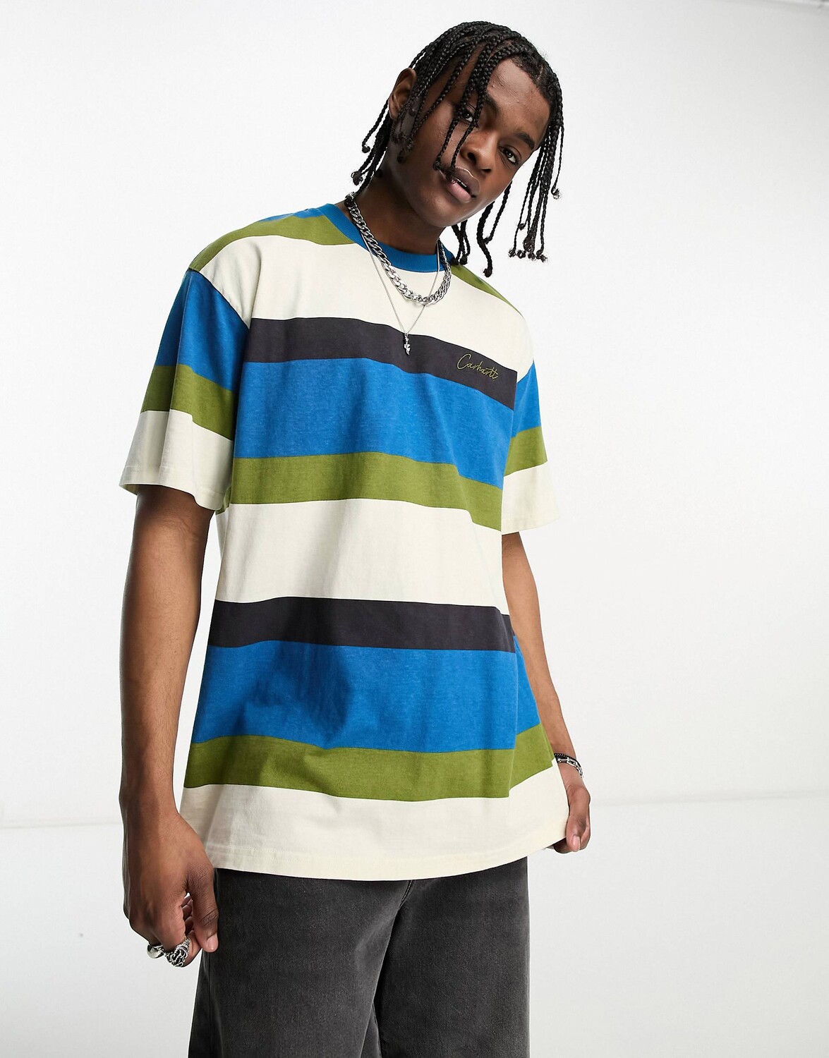 

Синяя полосатая футболка с короткими рукавами Carhartt WIP, Синий