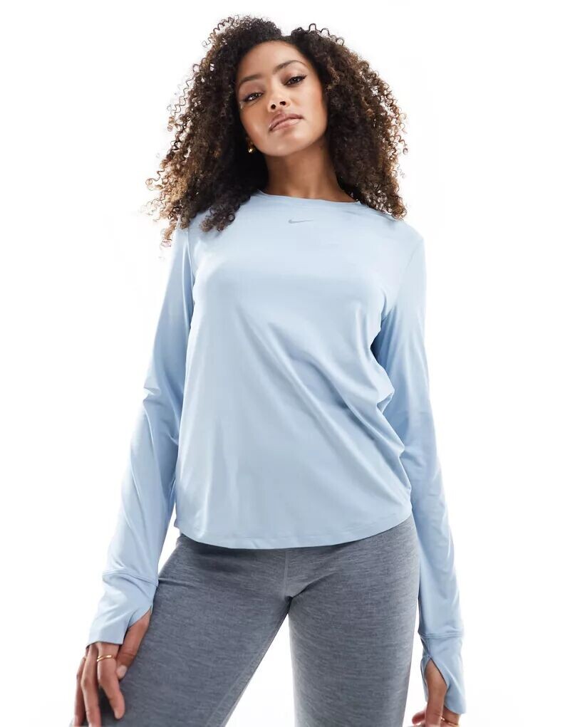 

Голубая узкая футболка с длинными рукавами Nike One Dri-Fit, Синий