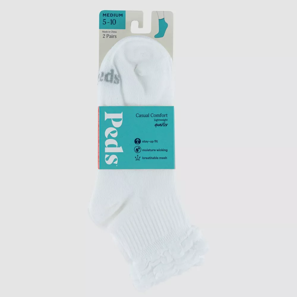 

Носки женские Peds с оборками, 2 пары, четверть длины, цвет White
