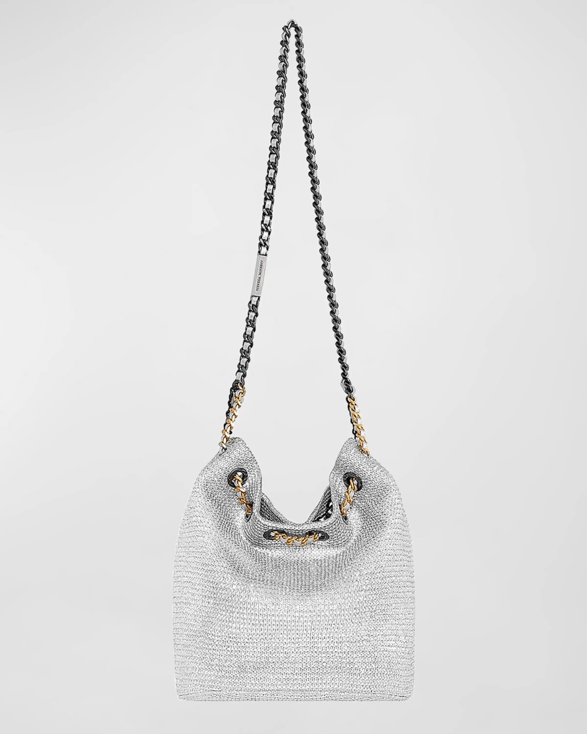 

Сумка-ведро с металлической цепочкой и плетеной цепочкой Rebecca Minkoff, цвет Silver