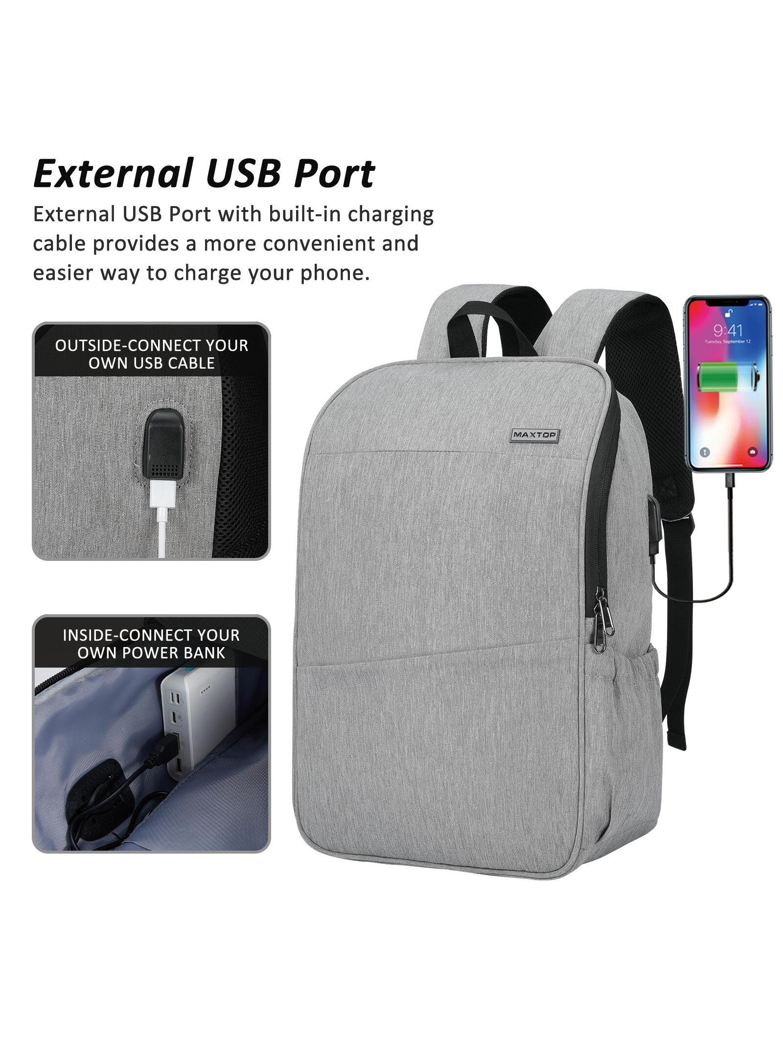 MAXTOP Рюкзак для ноутбука для студенческого компьютера с глубоким хранением и USB-портом для зарядки Подходит для 16-дюймового ноутбука, светло-серый водонепроницаемый рюкзак для ноутбука с отделением для книг и usb портом