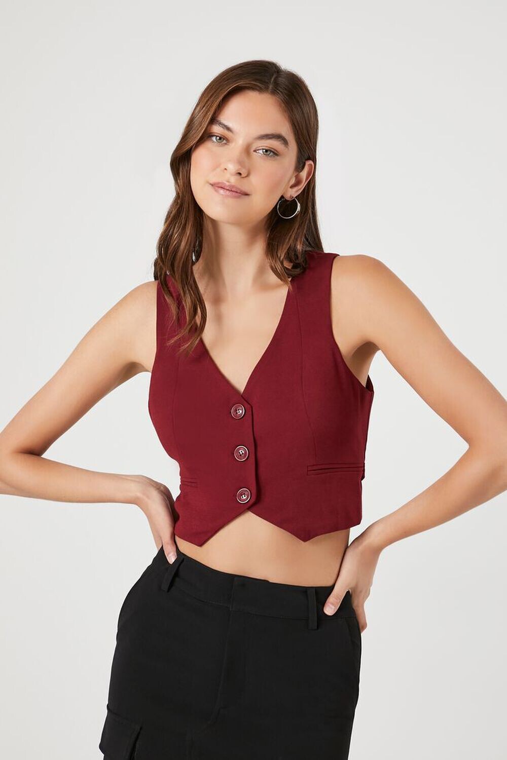 

Укороченный жилет на пуговицах спереди Forever 21, бордовый