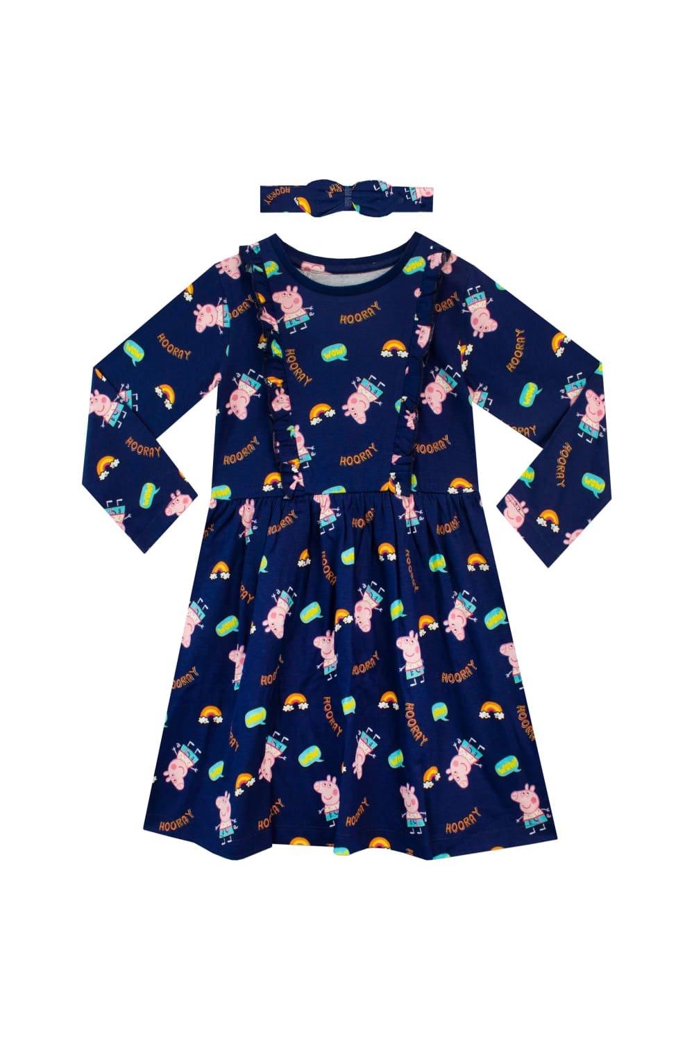 Радужное платье и комплект с повязкой на голову Peppa Pig, синий платья и юбки bossa nova комплект платье и повязка горошинка 063мп