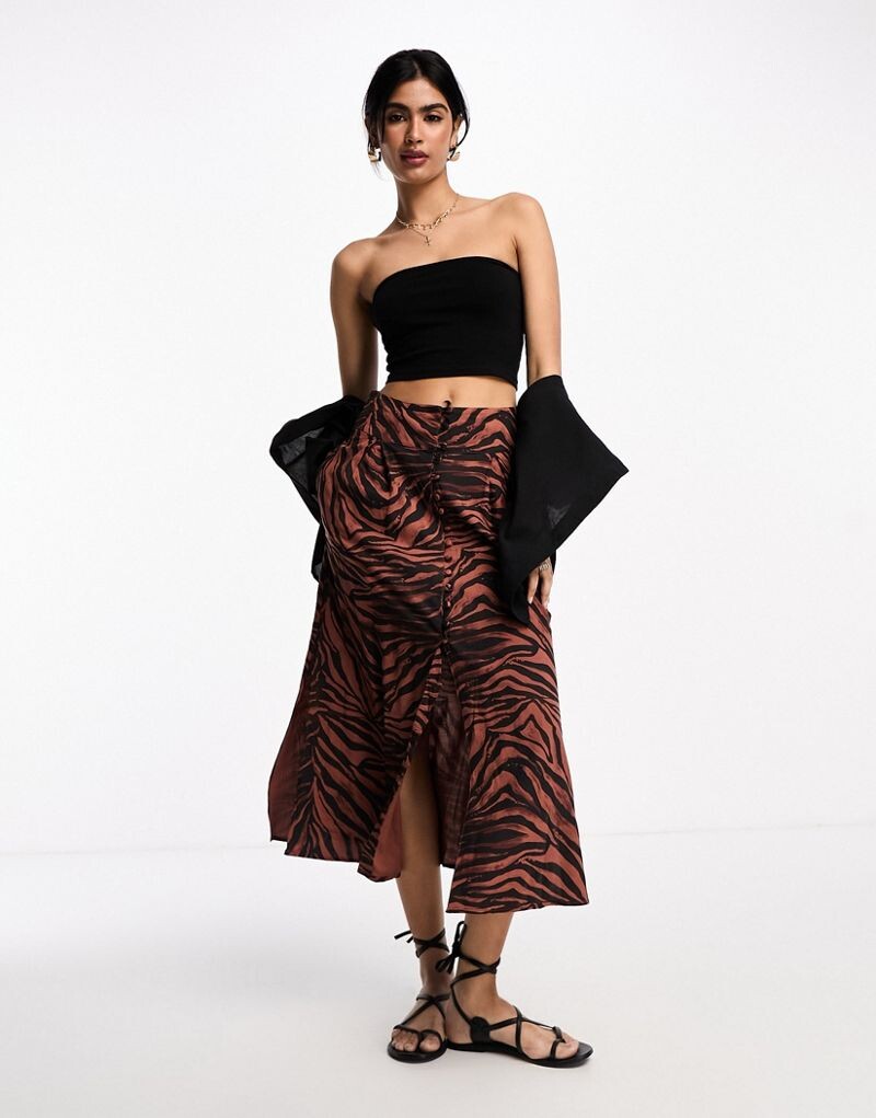 

Темная юбка миди на пуговицах в полоску под зебру ASOS DESIGN