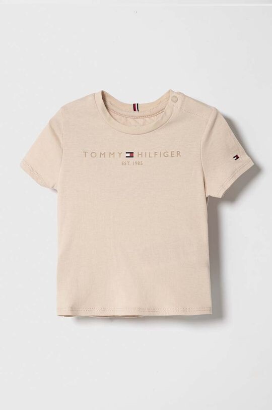 

Детская хлопковая футболка Tommy Hilfiger, бежевый