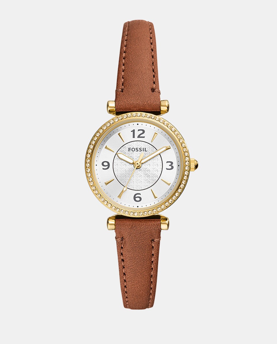Carlie ES5297 коричневые кожаные женские часы Fossil, светло-коричневый