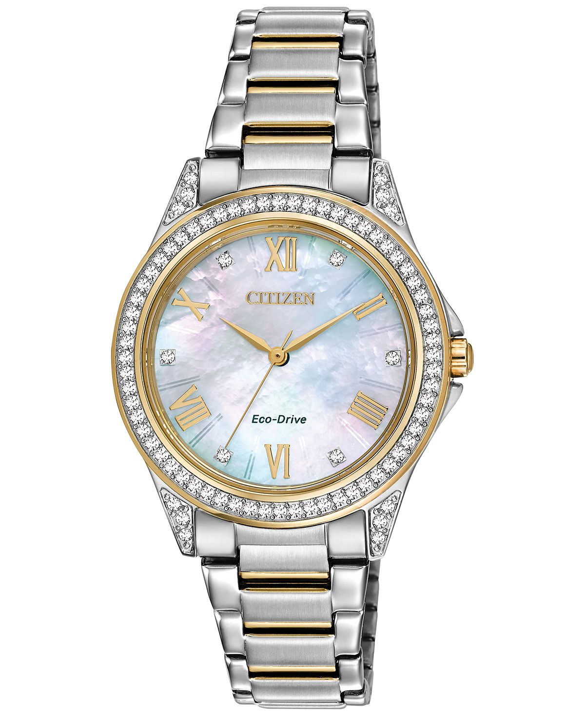 цена Женские двухцветные часы Drive From Eco-Drive с браслетом из нержавеющей стали, 34 мм Citizen