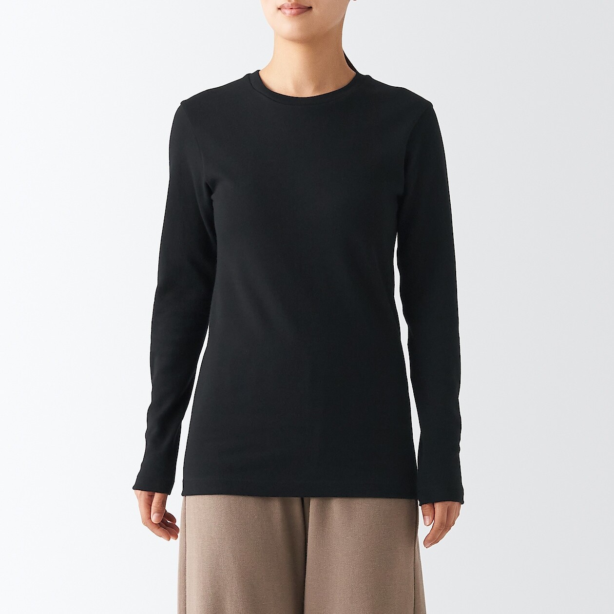 

Теплая футболка из хлопка с длинными рукавами MUJI, черный