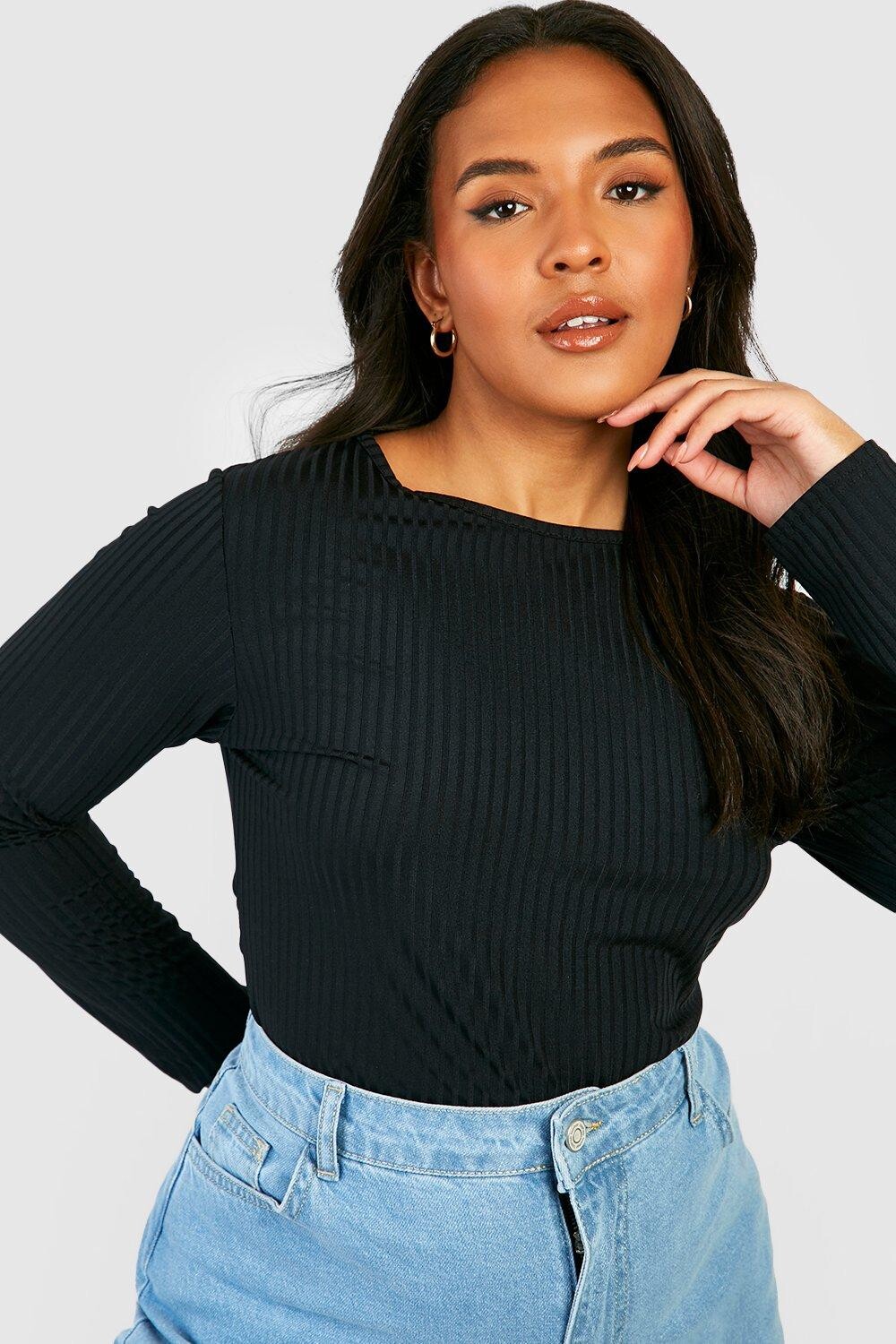 

Топ с длинными рукавами plus soft jumbo rib Boohoo, черный