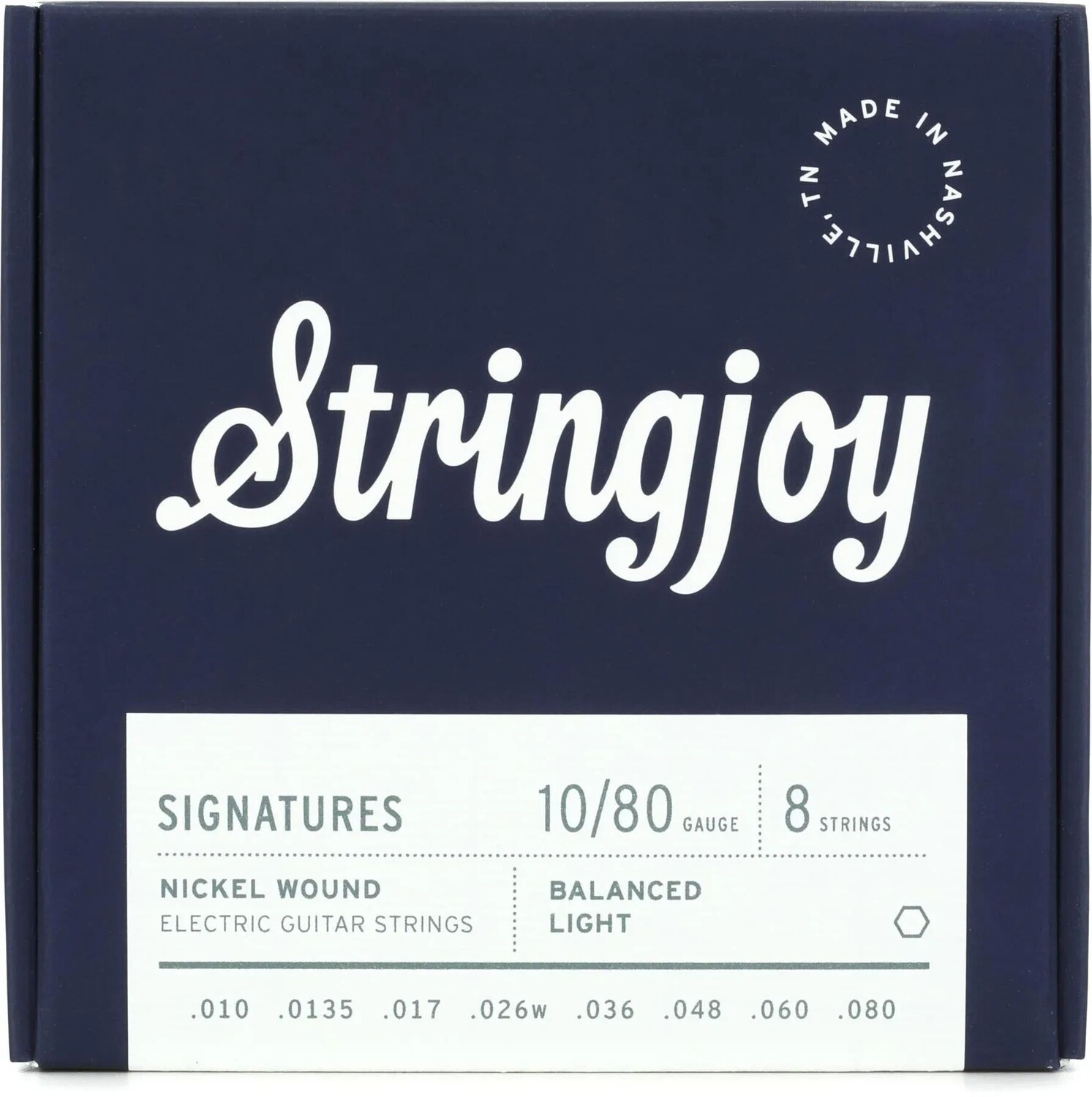 

Stringjoy Signatures 8-струнные сбалансированные струны для электрогитары с никелированной обмоткой — легкий калибр (.010–.080)