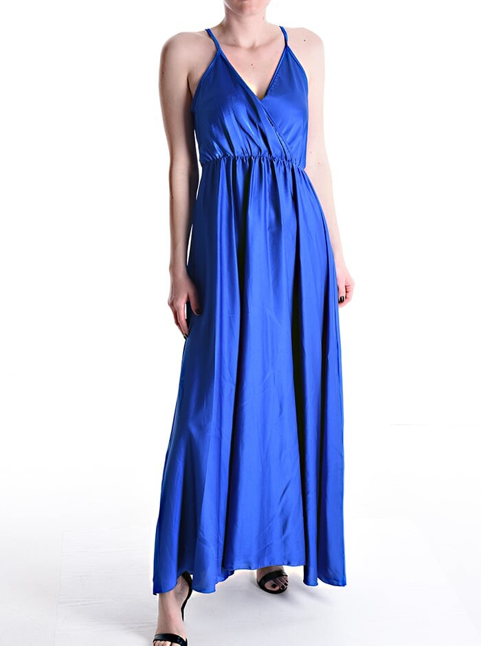 

Длинное атласное платье без рукавов с v-образным вырезом, цвет Electric blue