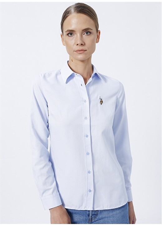 

Однотонная голубая женская рубашка с воротником U.S. Polo Assn.