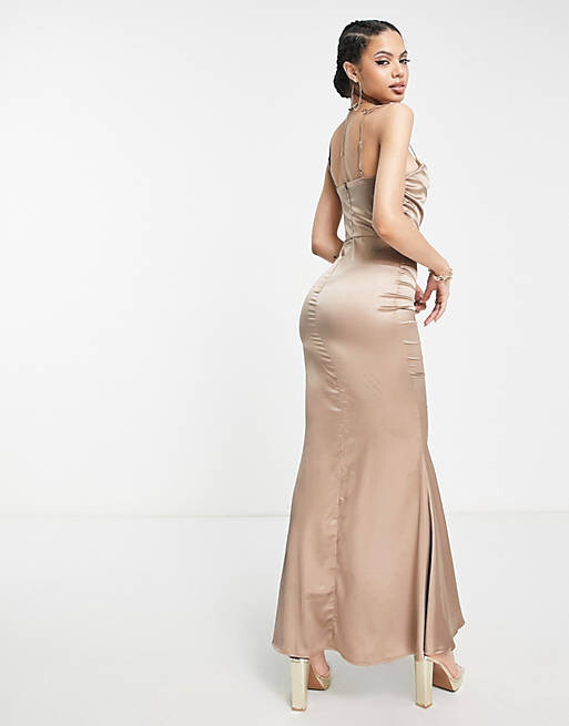 

Темно-серое платье макси с корсетом и драпировкой Femme Luxe