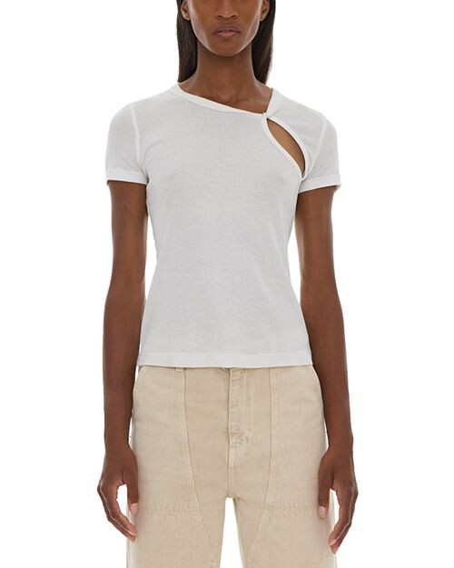 

Трикотажная футболка в рубчик с вырезом Helmut Lang, цвет White