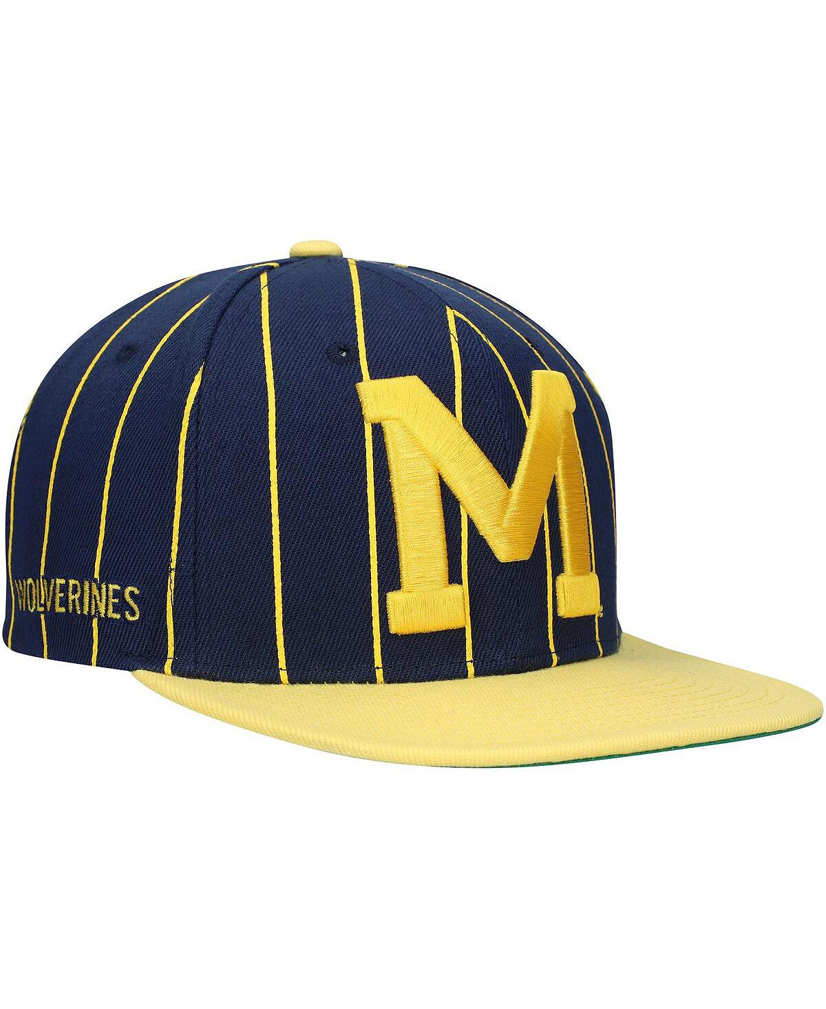 

Мужская темно-синяя шляпа Snapback в тонкую полоску Michigan Wolverines Team Mitchell & Ness