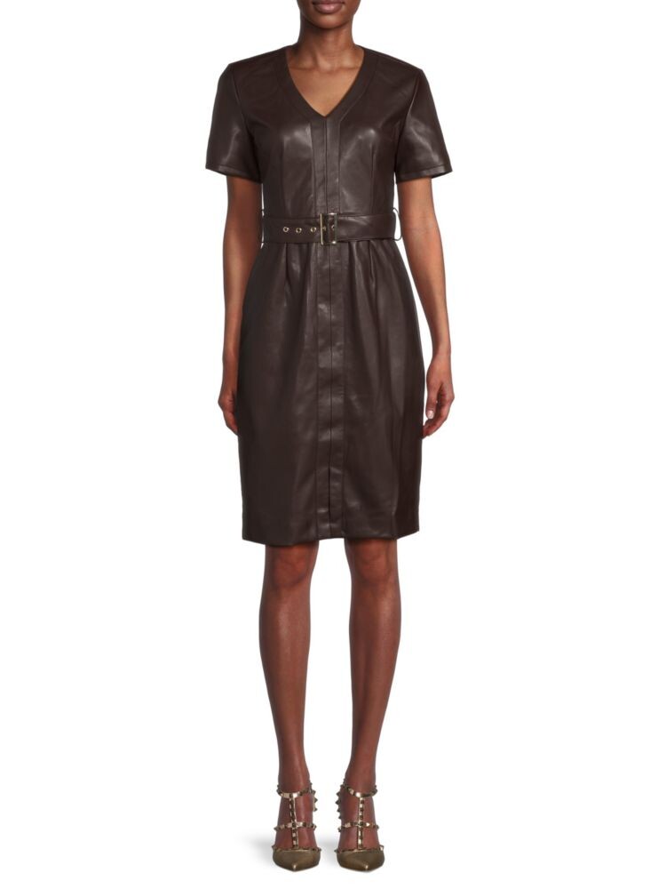 

Платье из искусственной кожи с поясом T Tahari, цвет Rich Wood