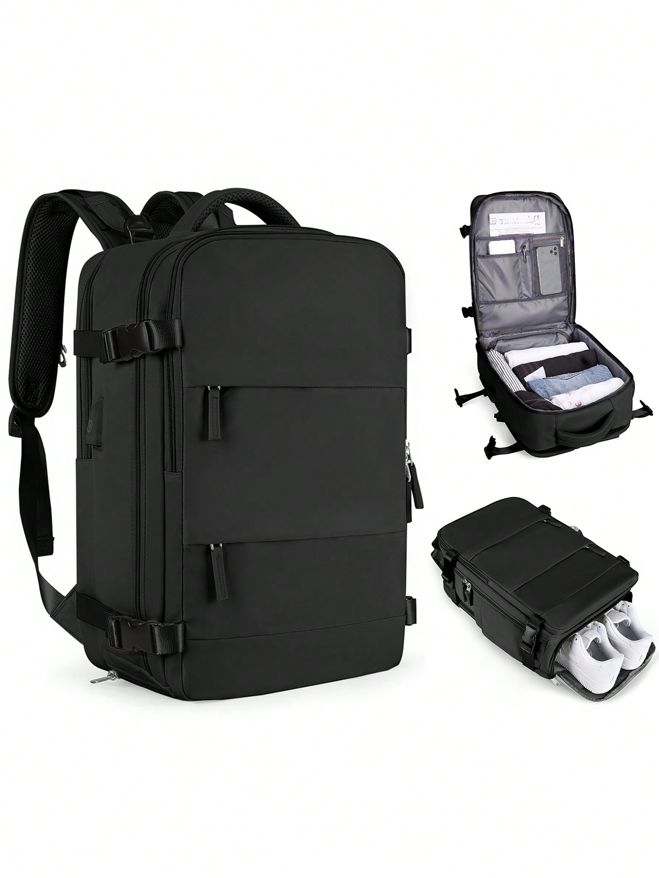 Женский дорожный рюкзак с USB-портом для зарядки, черный
