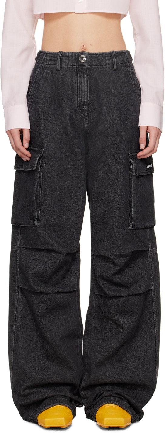 цена Черные джинсовые брюки-карго с эффектом потертостей Coperni