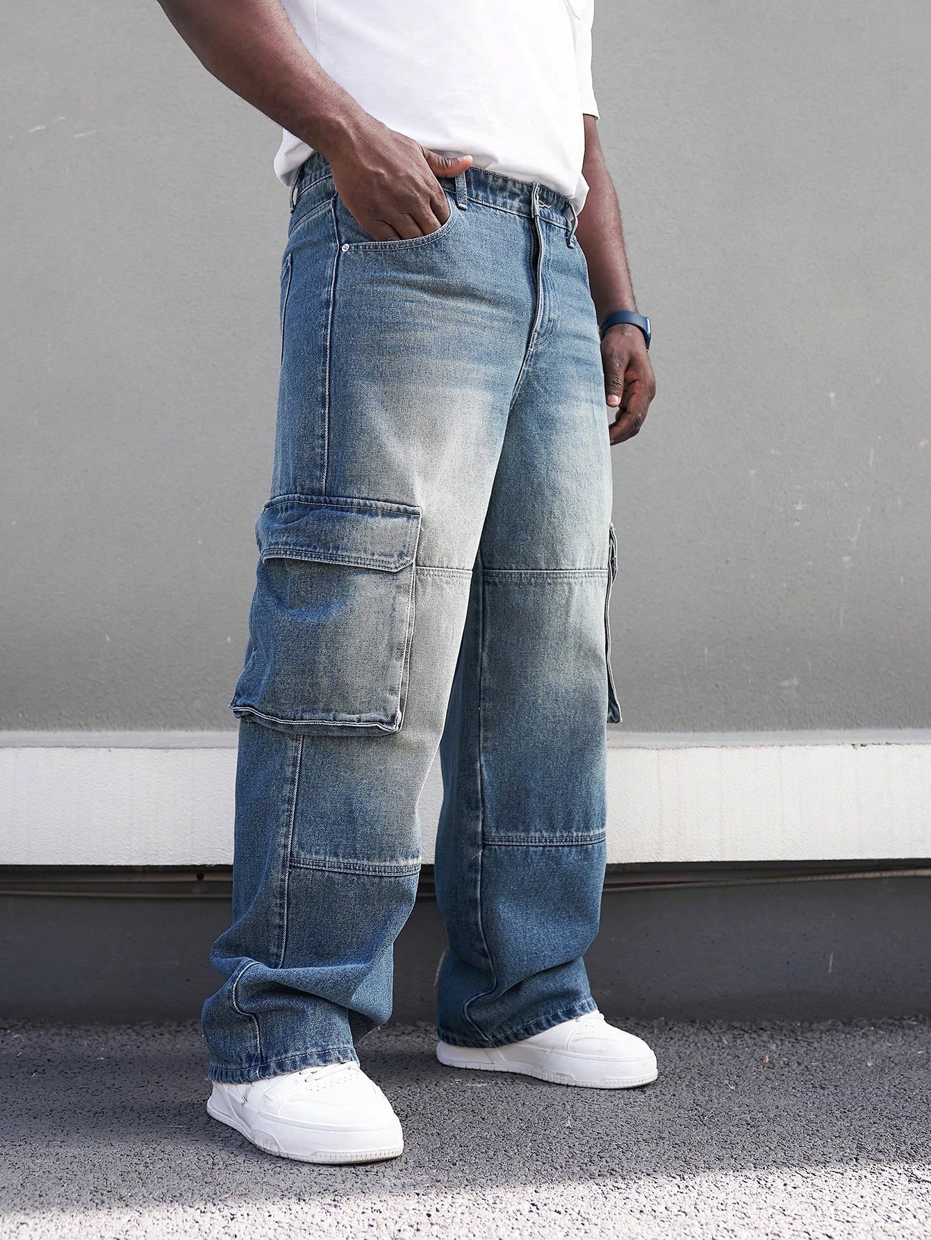 Мужские джинсы-карго с карманами Manfinity Homme больших размеров, синий
