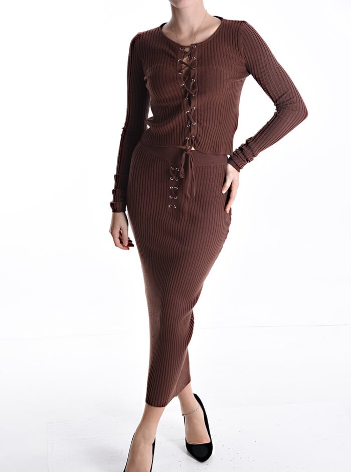 

Регулируемый Ribbed Co-ord с резинкой, коричневый