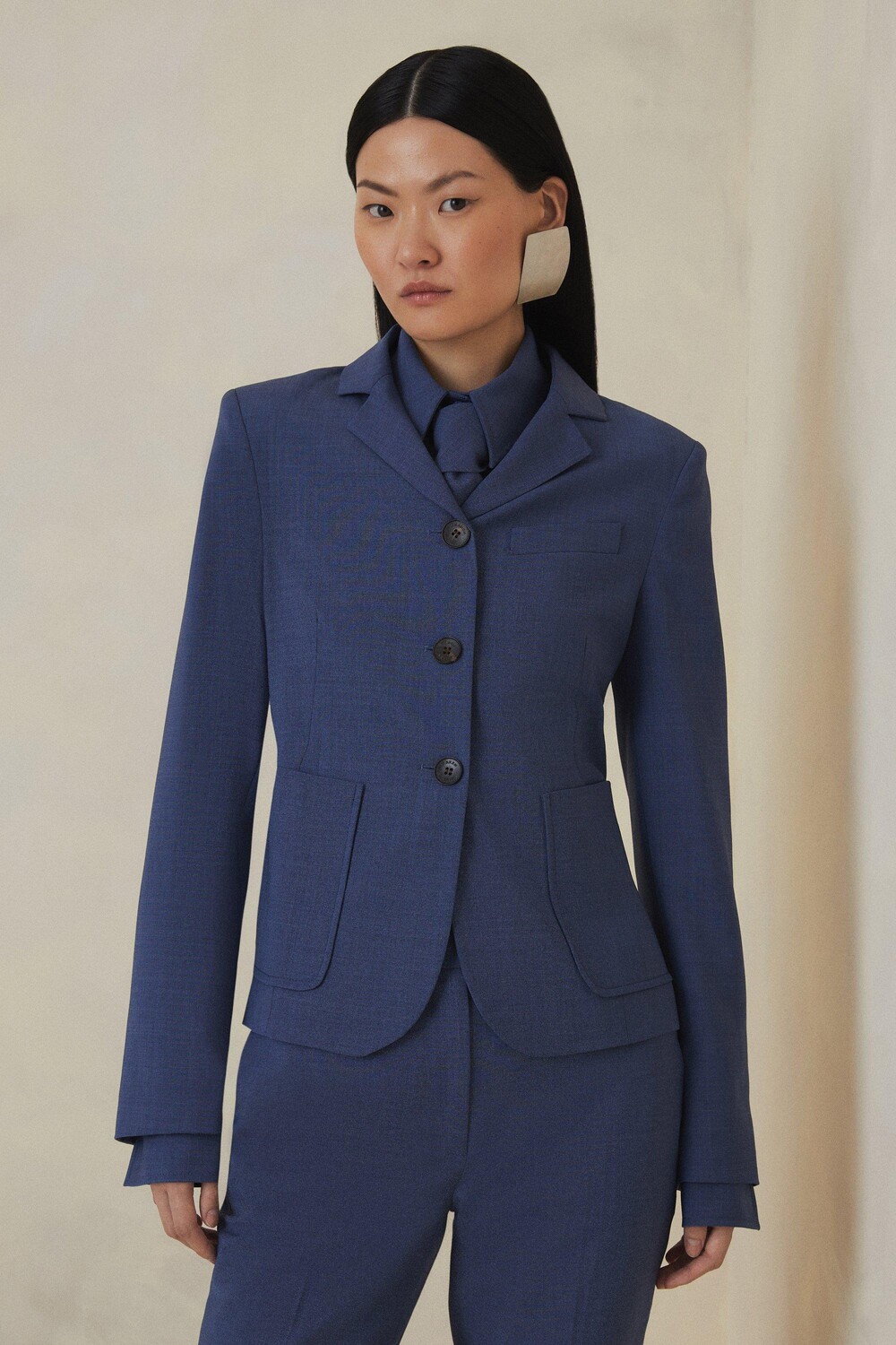 

Однобортный пиджак из смесовой шерсти The Founder Karen Millen, синий