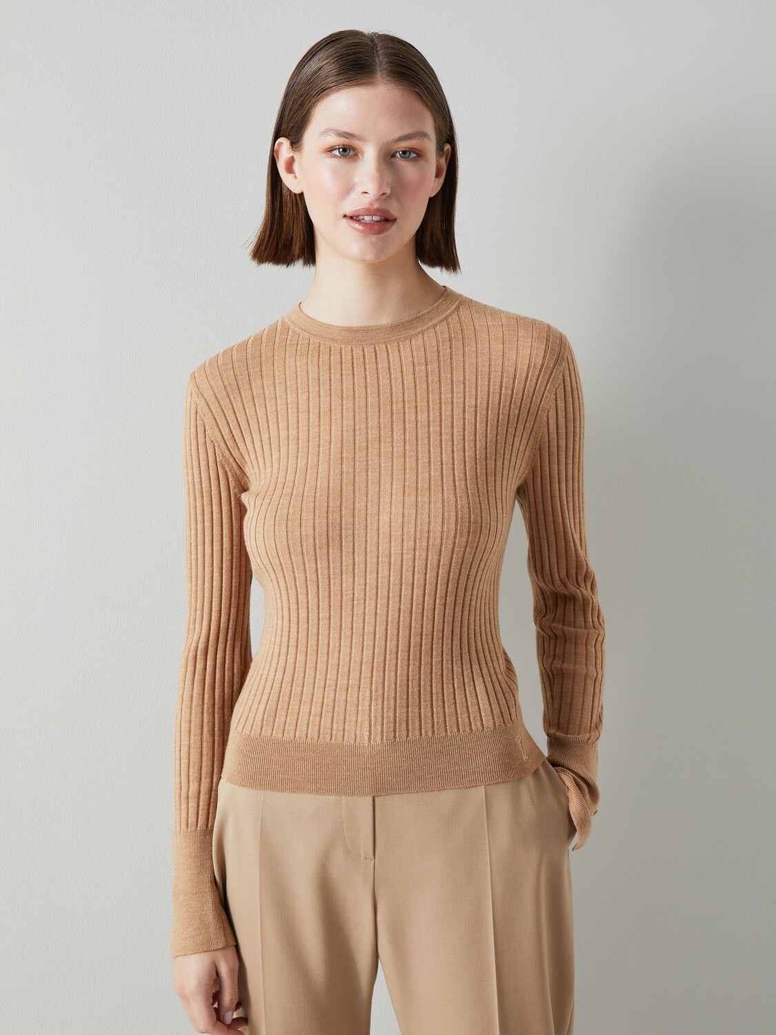 

Джемпер в рубчик из смесовой шерсти LKBennett Daisy, светло-коричневый