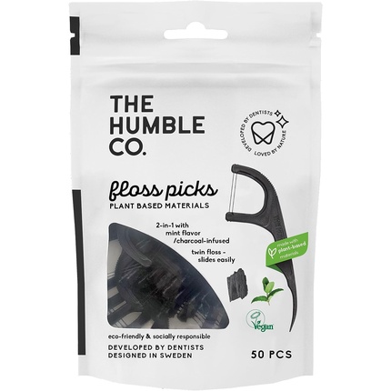 The Humble Co. Наборы для чистки зубной нити на растительной основе, уголь, 50 шт., The Humble Co