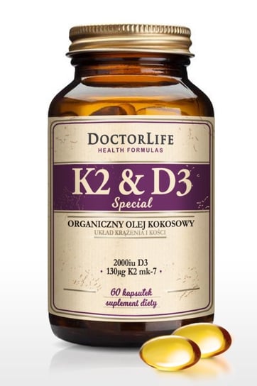 Doctor Life, Органическое кокосовое масло K2 и D3, 130 мкг, K2 mk-7 и 2000 МЕ D3, 60 капсул